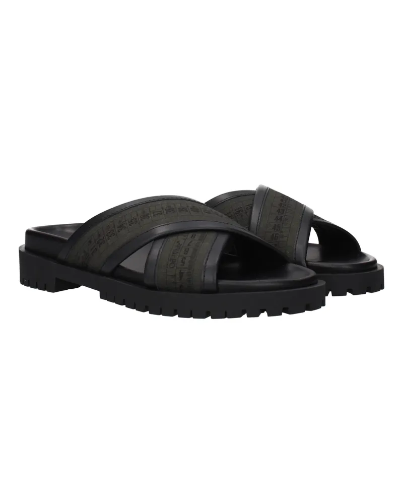 OFF-WHITE Men's Green Fabric Flat Sandals Black
