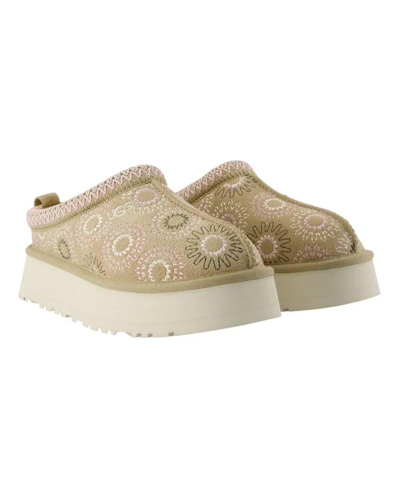 UGG Women's Tazz Sun Stitch Mules -  Leather Beige Calfskin Shoes Beige