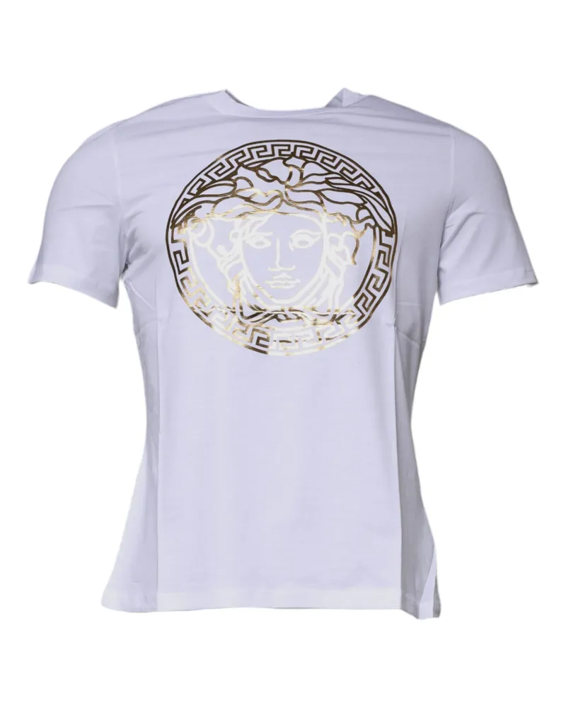 Versace Men's White Medusa Print Cotton Crew Neck T-Shirt White