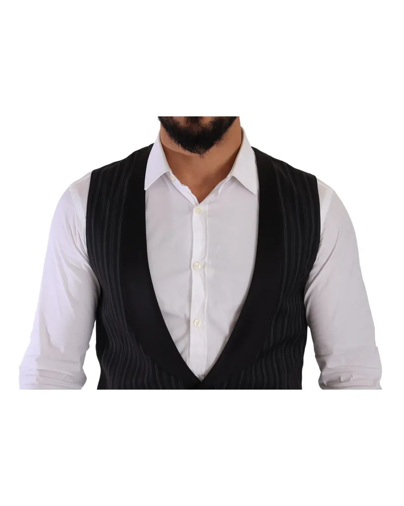 Dolce & Gabbana Men's Black Striped Wool Silk Waistcoat Vest Virgin Polyester Clothing Black
