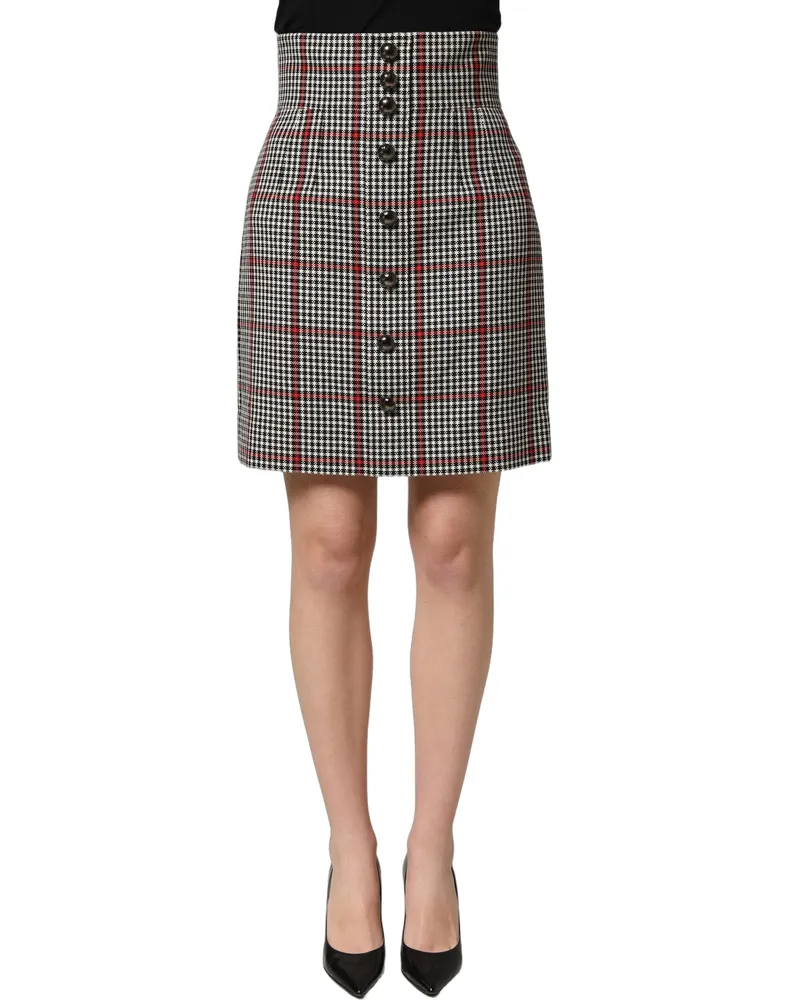 Dolce & Gabbana Women Gray Checkered High Waist A-Line Mini Skirt Cotton Virgin Wool Nylon Gray