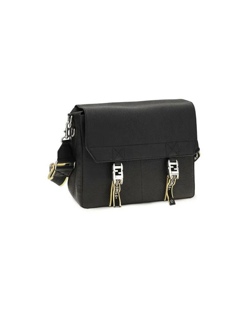 Fendi Men's Black Calf Leather Bos Taurus Shoulder Bag Black