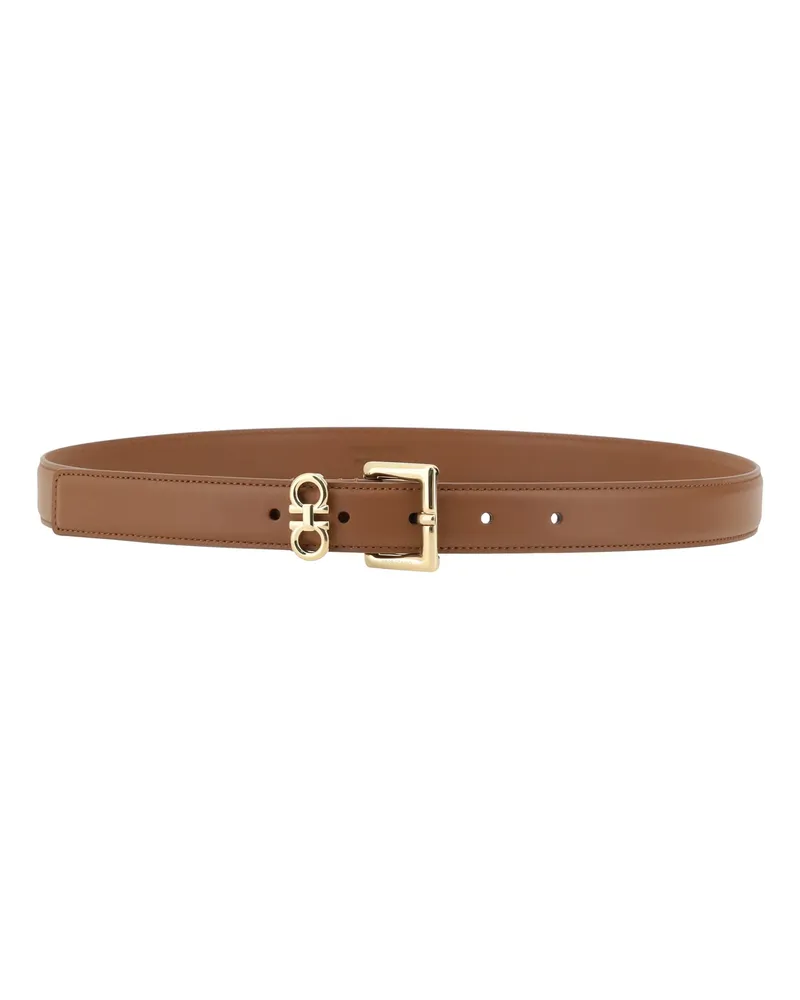Ferragamo Women's Gancini Belt Mocha Bisque Calf Leather Bos Taurus E Braces Beige