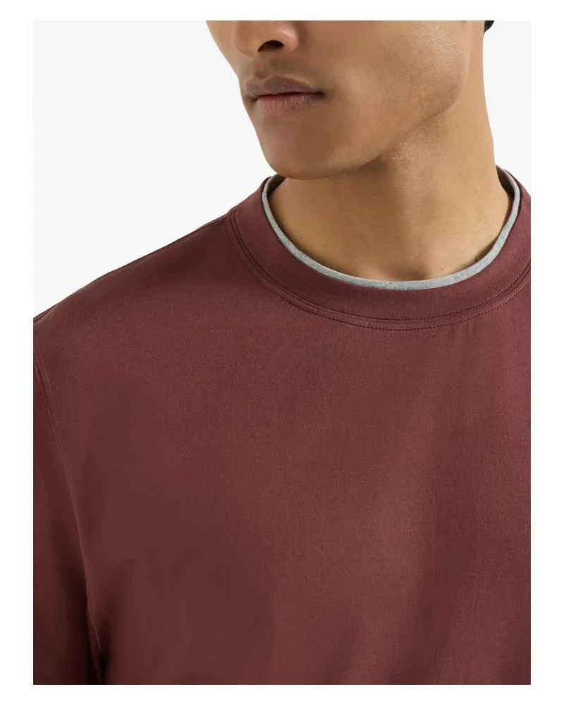 Brunello Cucinelli Cotton Jersey with Contrast Inserts T-Shirt — Brown Brown