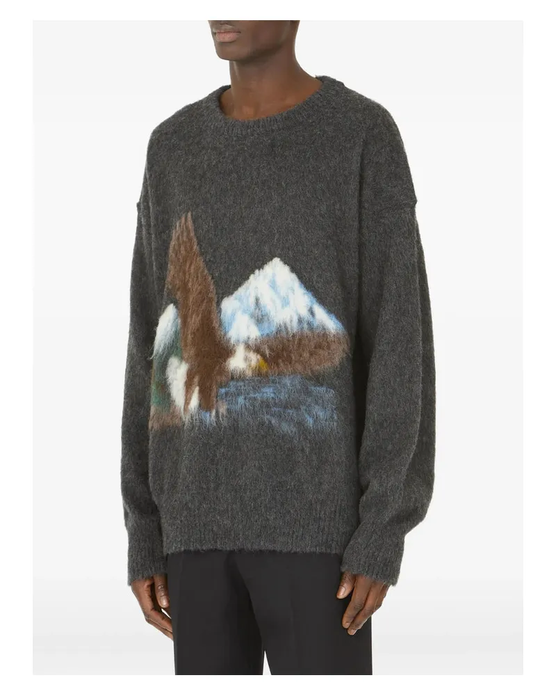 Maison Margiela Intarsia Eagle and Mountain Sweater — Gray Gray