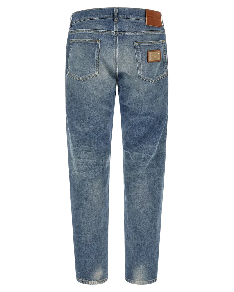 Dolce & Gabbana Men's Blue Cotton Straight-Leg Jeans Clothing Blue