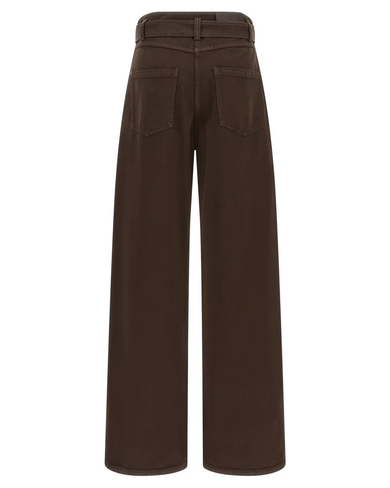 Brunello Cucinelli Belted Wide-Leg Jeans — Brown Brown