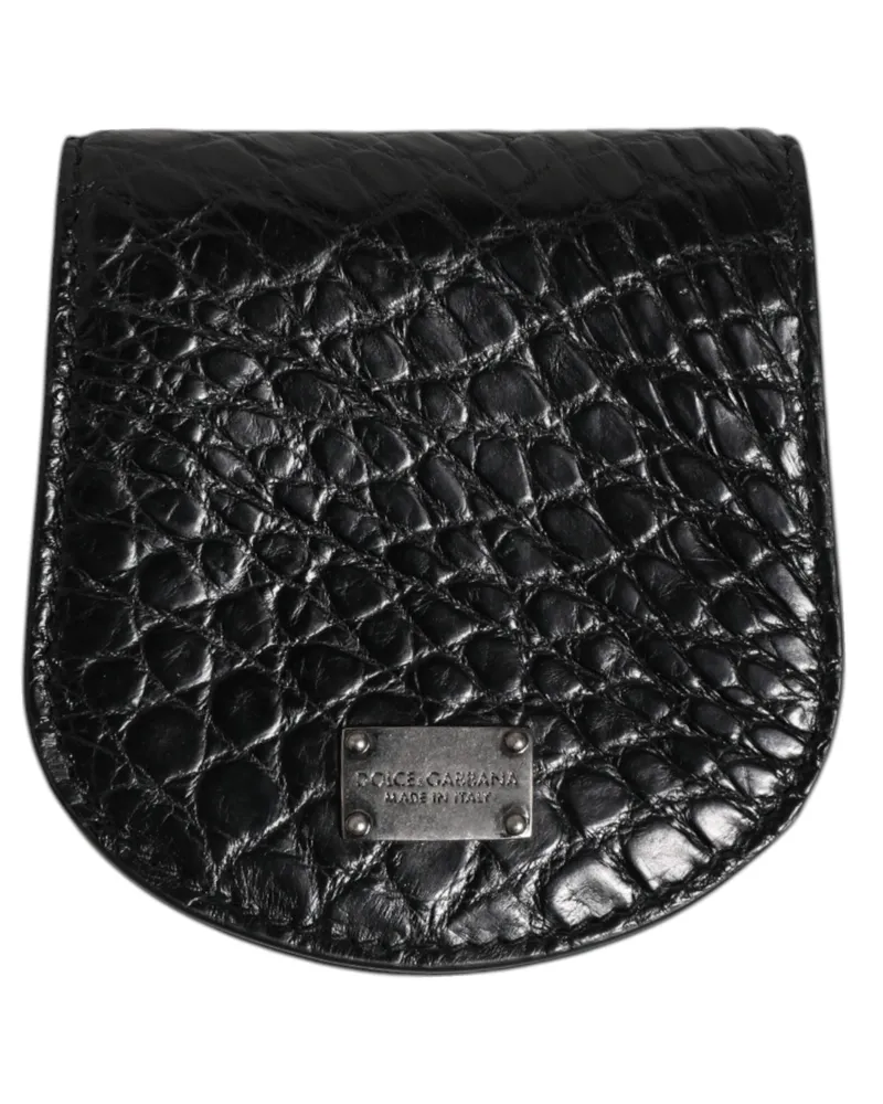 Dolce & Gabbana Men's Black Exotic Skin Coin Condom Case Holder Pocket Wallet Caiman Leather Black