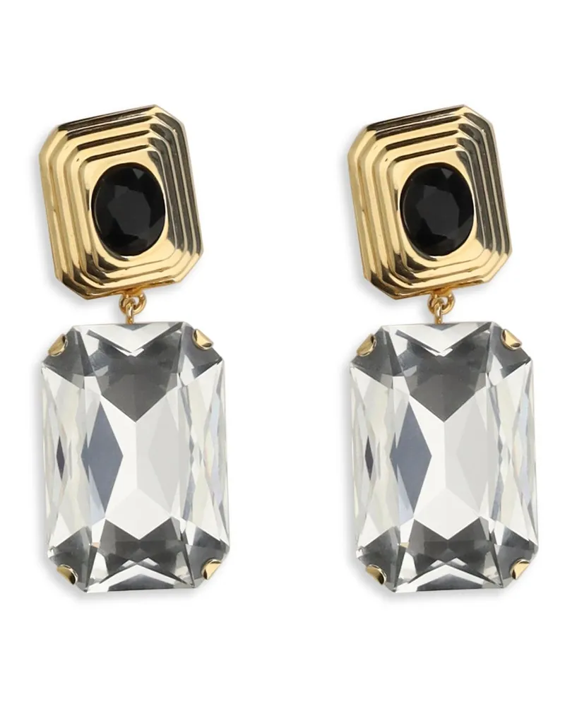 Alessandra Rich Crystal Drop Clip-On Earrings — Gold Gold
