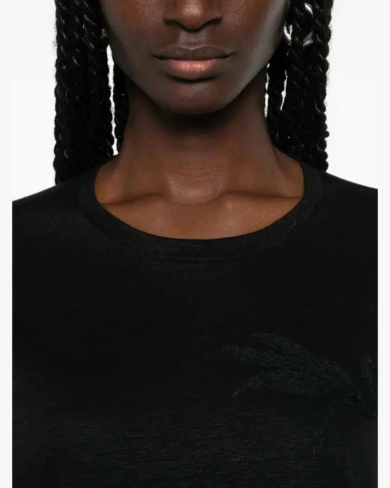 PANICALE Cashmere Women's Sequin-Embellished Floral-Embroidered T-Shirt Ss26 W Black