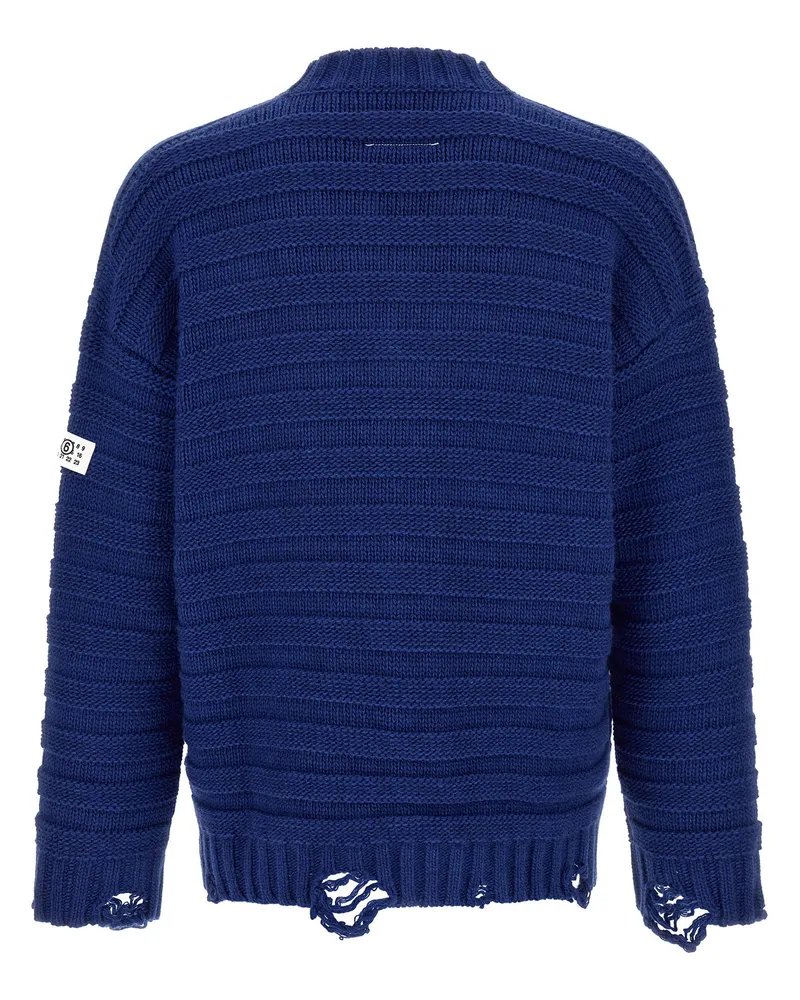 Maison Margiela Distressed Wool Cardigan — Navy Navy