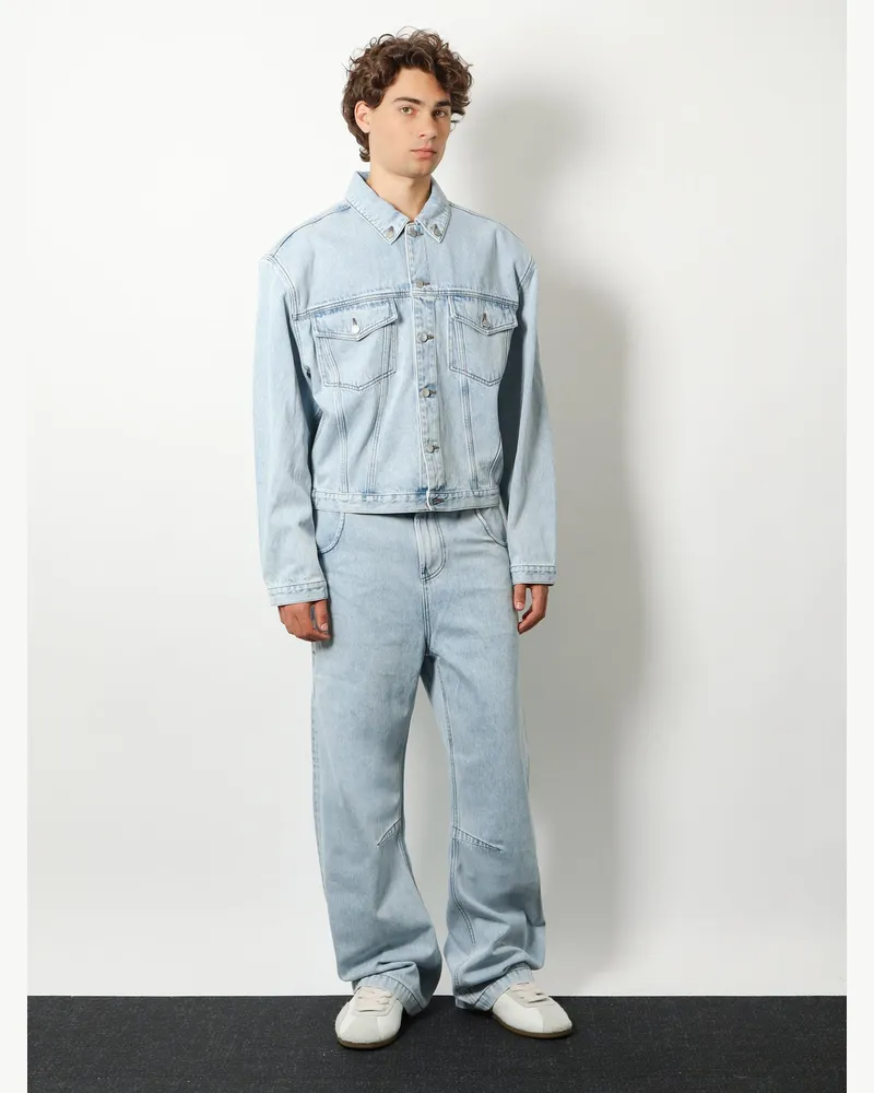 Entire Studios Men Cotton Jeans With Back Leather Logo Patch Blue Blue