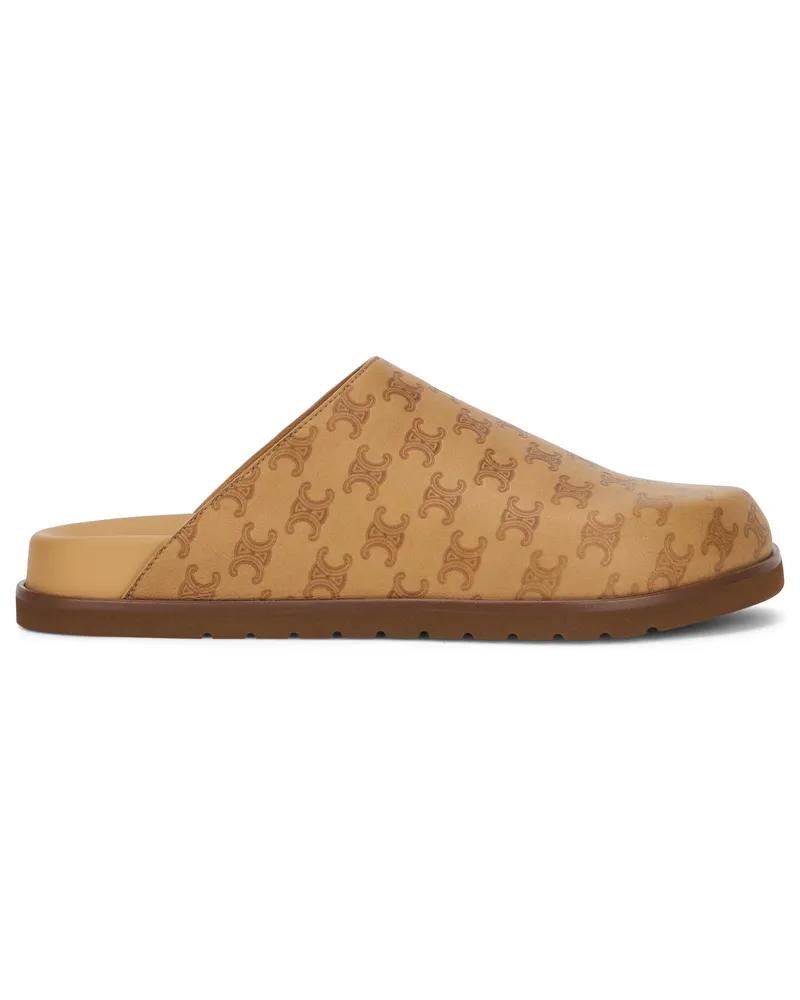 Celine Men's Clogs With Monogram Print Beige Leather Lamb Skins Slippers Flat Shoes Beige