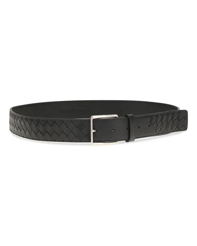Bottega Veneta Men's Leather Belt Intreccio Black-Silver Lambskin Black/silver Black