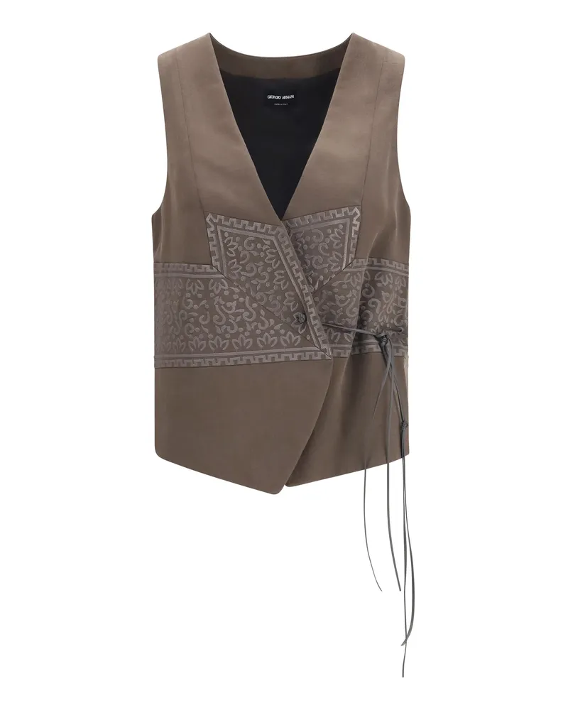Giorgio Armani Women's Vest Washed Silk And Virgin Wool Mud Coat Brown