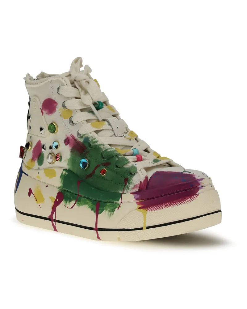 R13 Women's High Top Sneakers Off White Paint Splatter With Studs Off