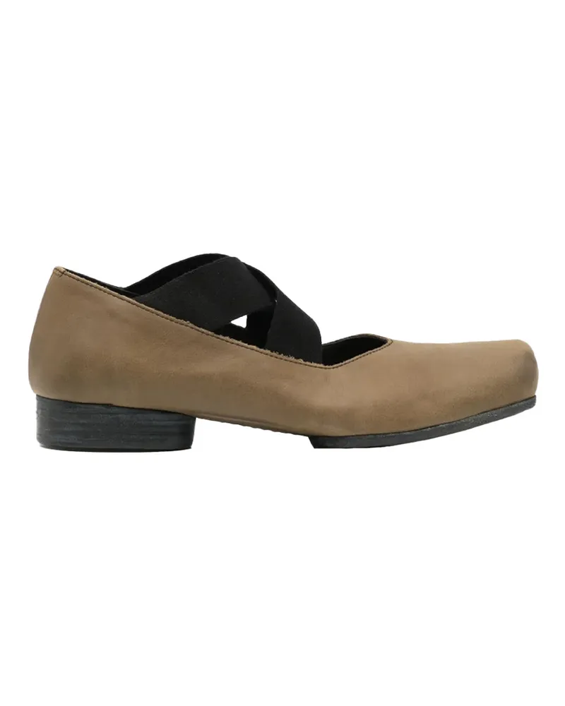Uma Wang Crossover Strap Calf Leather Flat — Green Green