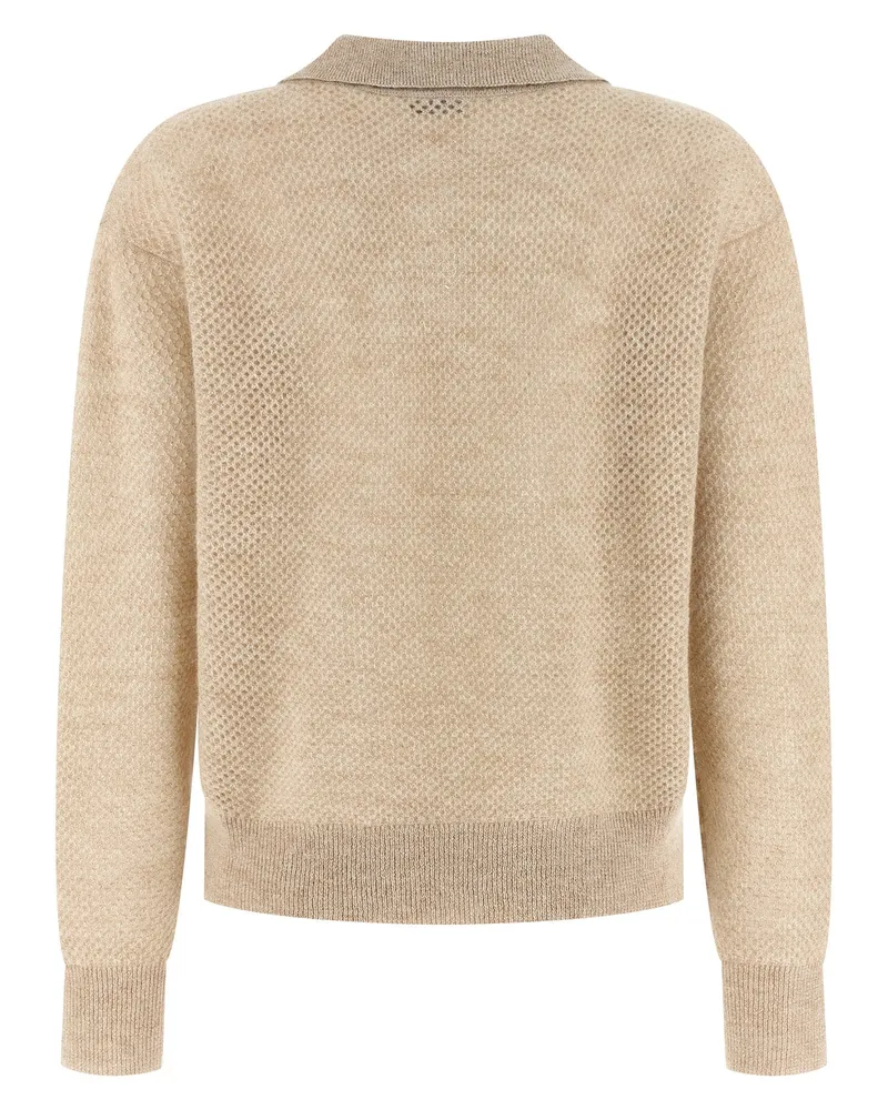 Brunello Cucinelli Mohair and Wool Waffle-Knit Polo — Beige Beige