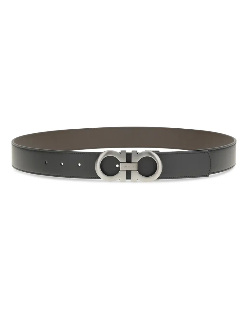Ferragamo Men's Double Belt Black Calf Leather Bos Taurus E Braces Black