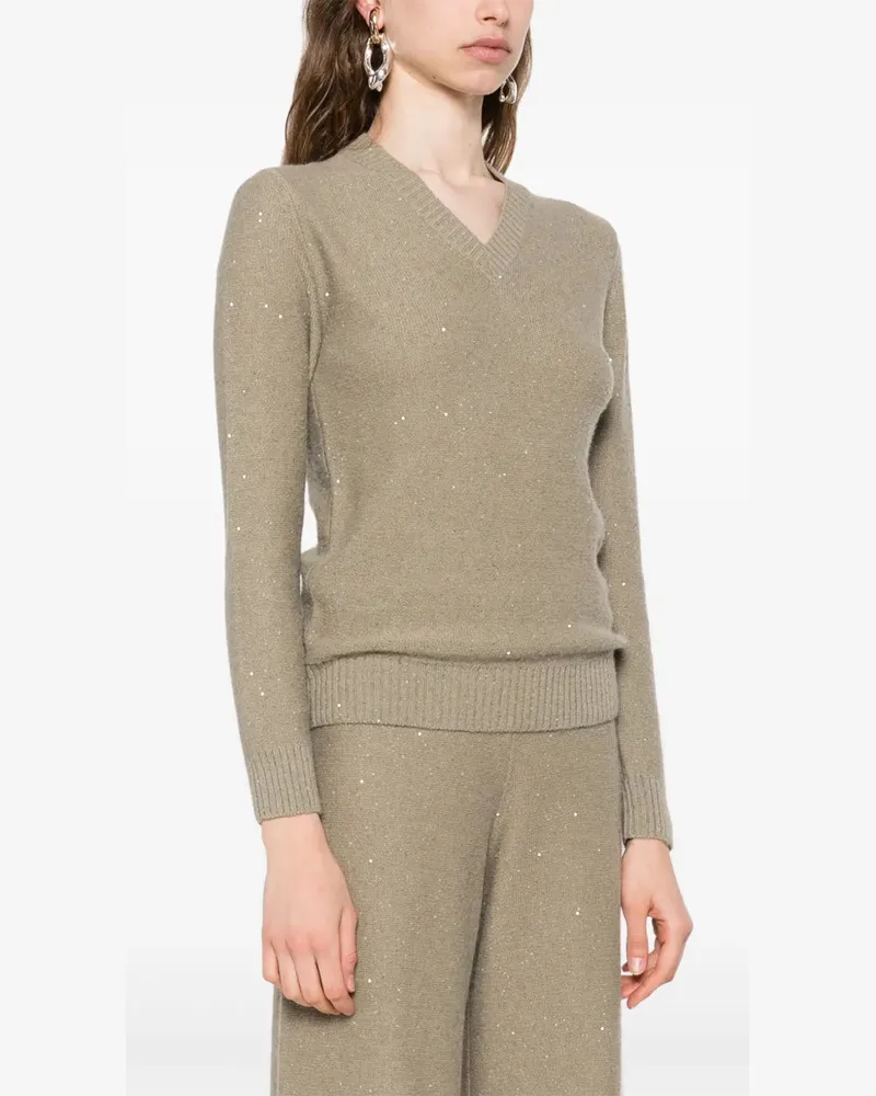 Fabiana Filippi Women's Sequin-Embellished V-Neck Sweater Aw25 W Beige