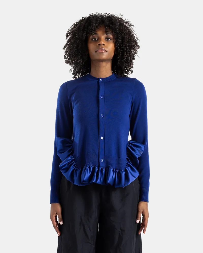 Noir Kei Ninomiya Women Blue Knit Cardigan With Satin Ruffles Sweater Blue