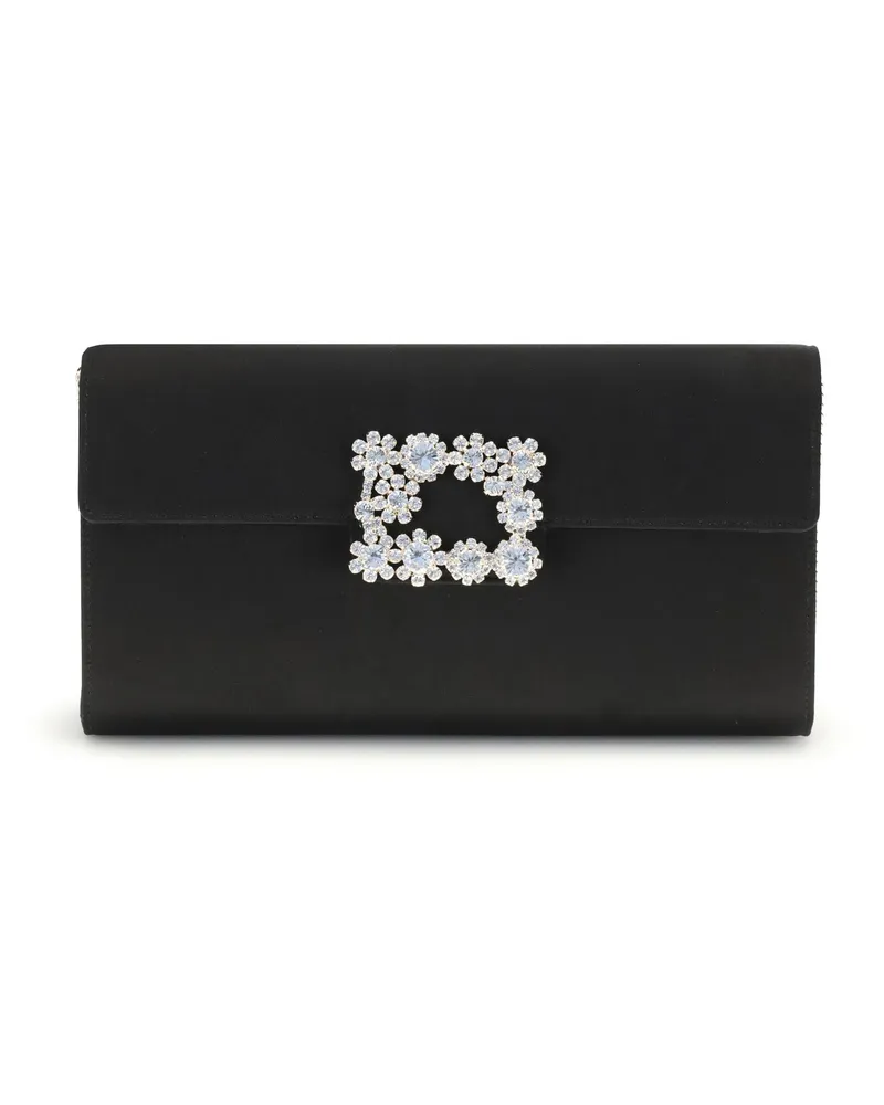 Roger Vivier Women's Clutch Efflorescence Pochette Black Satin Viscose Shoulder Bags Black