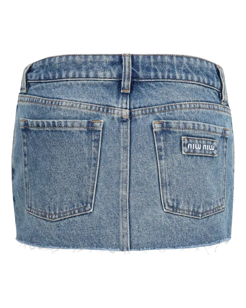Miu Miu Women's Denim Mini Skirt With Frayed Hem Blue Cotton Blue