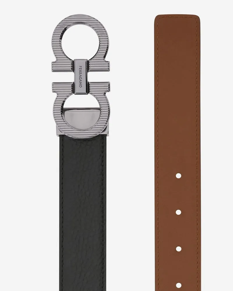 Ferragamo Men's Leather Embroidered Belt Calfskin Black