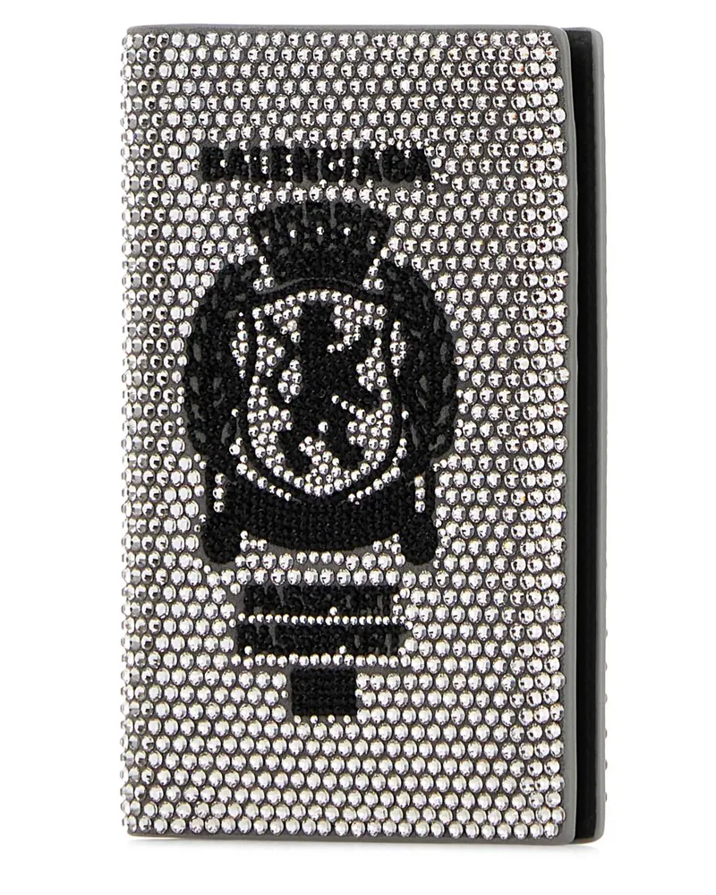 Balenciaga Men's Embellished Leather Passport Holder Smoke Grey T Glass Portafogli Silver