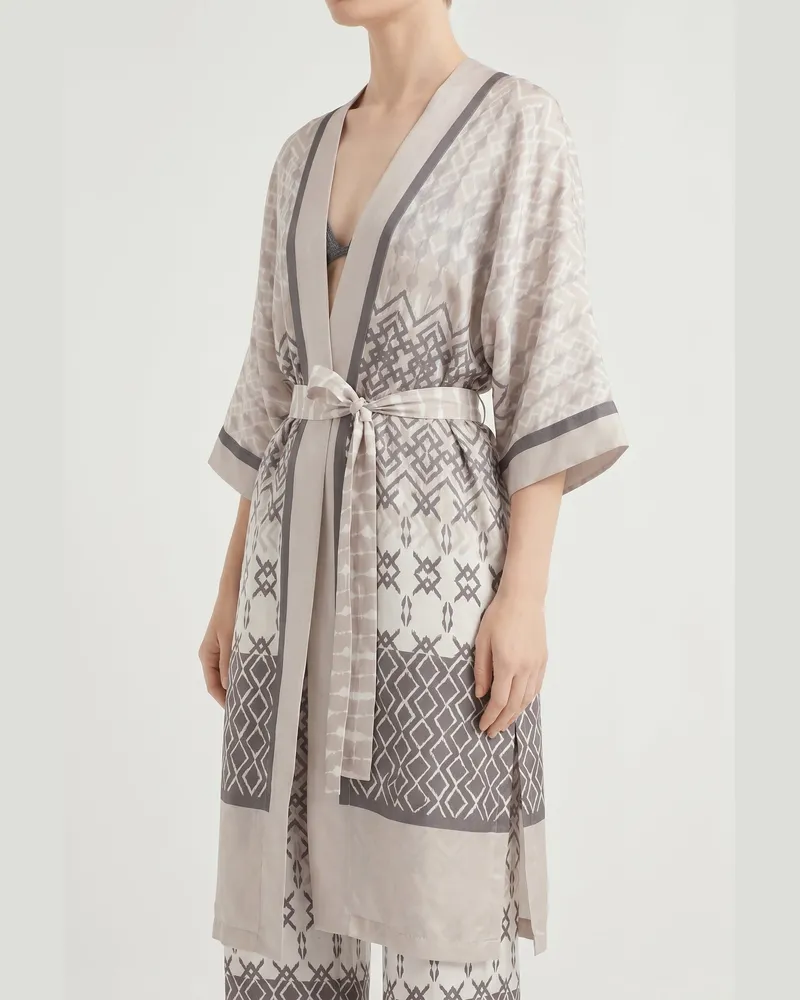 Brunello Cucinelli Geometric Patterned Silk Blouse — Beige Beige
