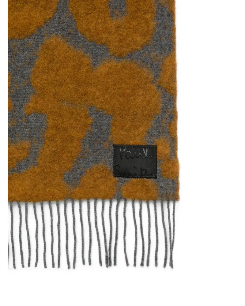 Paul Smith Leopard-Print Brushed Wool Scarf — Grey Grey