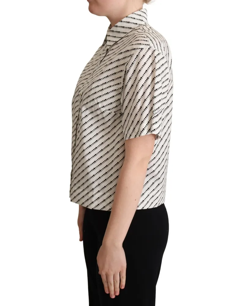 Dolce & Gabbana Women's White Dotted Collared Blouse Shirt Black-White Cotton Black/white White