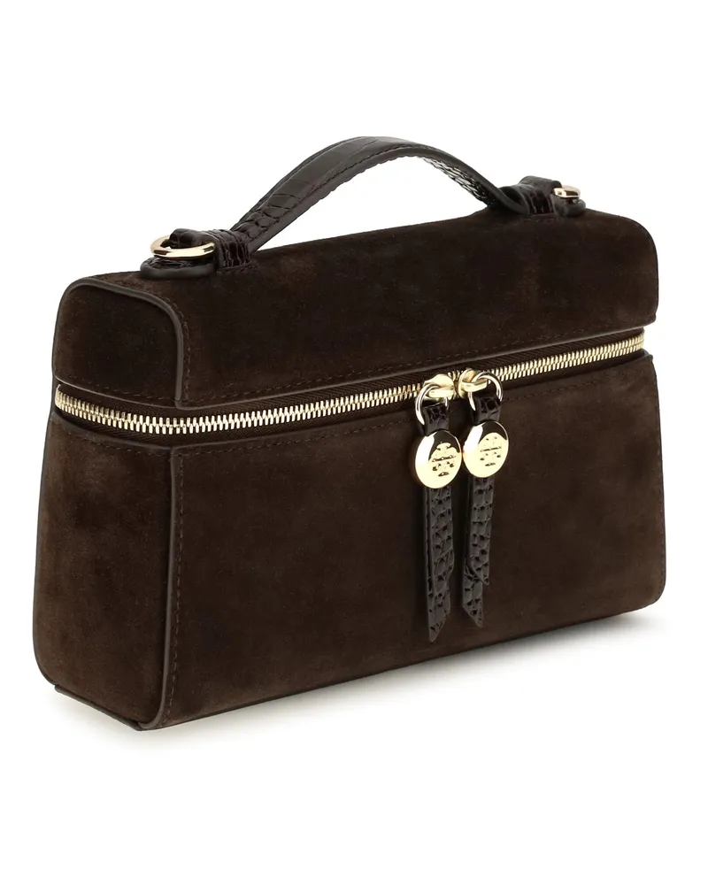 Tory Burch Women's Romy Suede Slim Top Handle Dark Cocoa Shoulder Bags Brown
