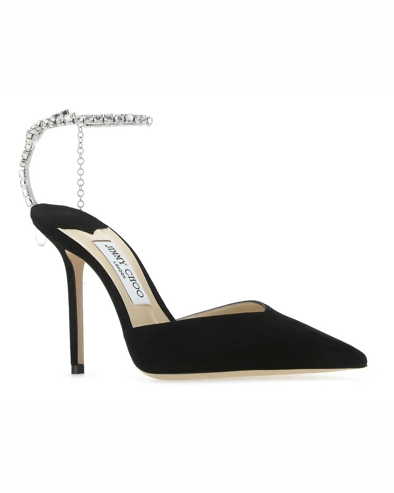 Jimmy Choo Women's Black Suede Saeda 100 Pumps Blackcrystal Scarpe Con Tacco High Heel Shoes Black