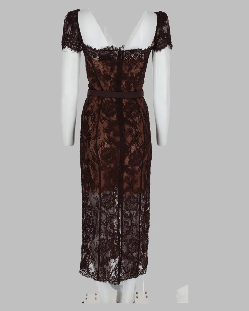 Self-Portrait Floral Lace Dress — Brown 