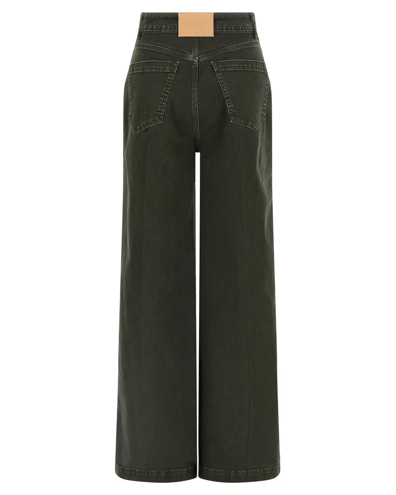 NUDE Garment-Dyed Cotton Wide-Leg Jeans — Olive Olive