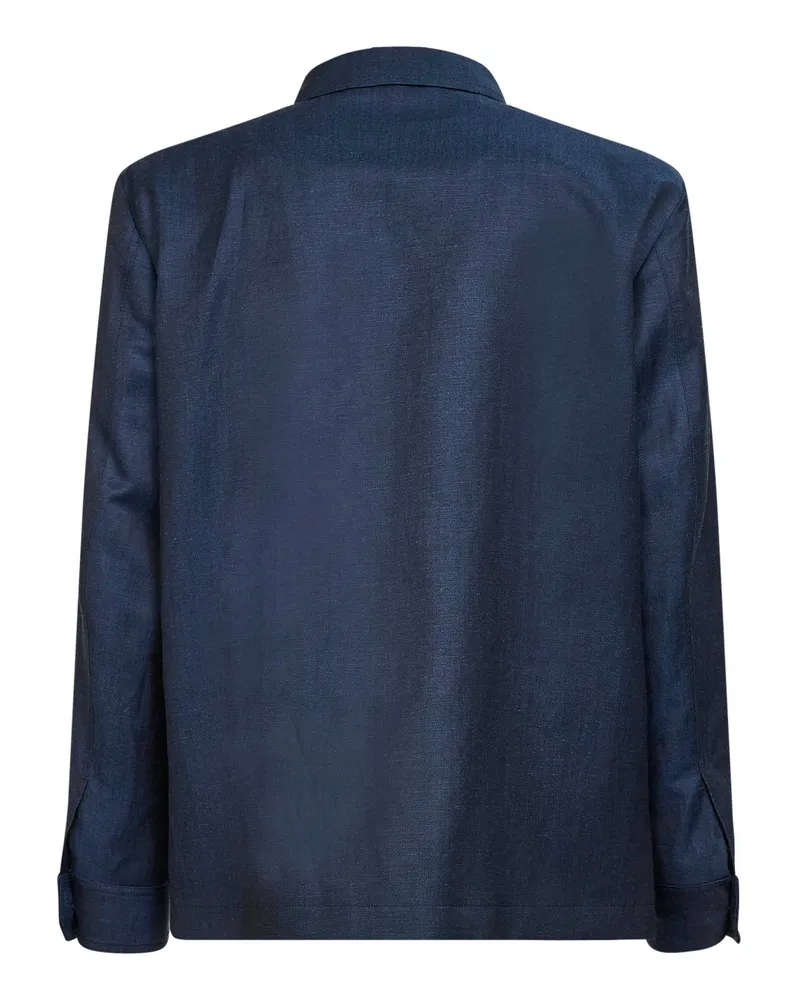 Etro Men's Shirt Jacket Blue Wool-Linen Wool - Linen Blue