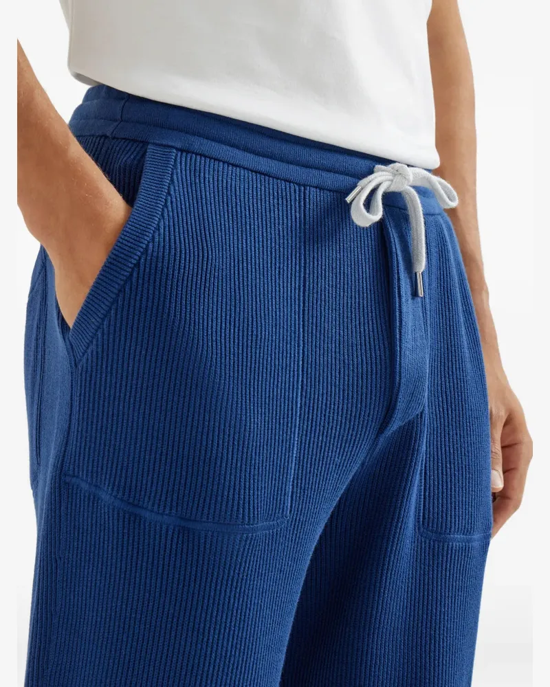 Brunello Cucinelli Men's Ribbed-Knit Track Pants Ss26 M Blue