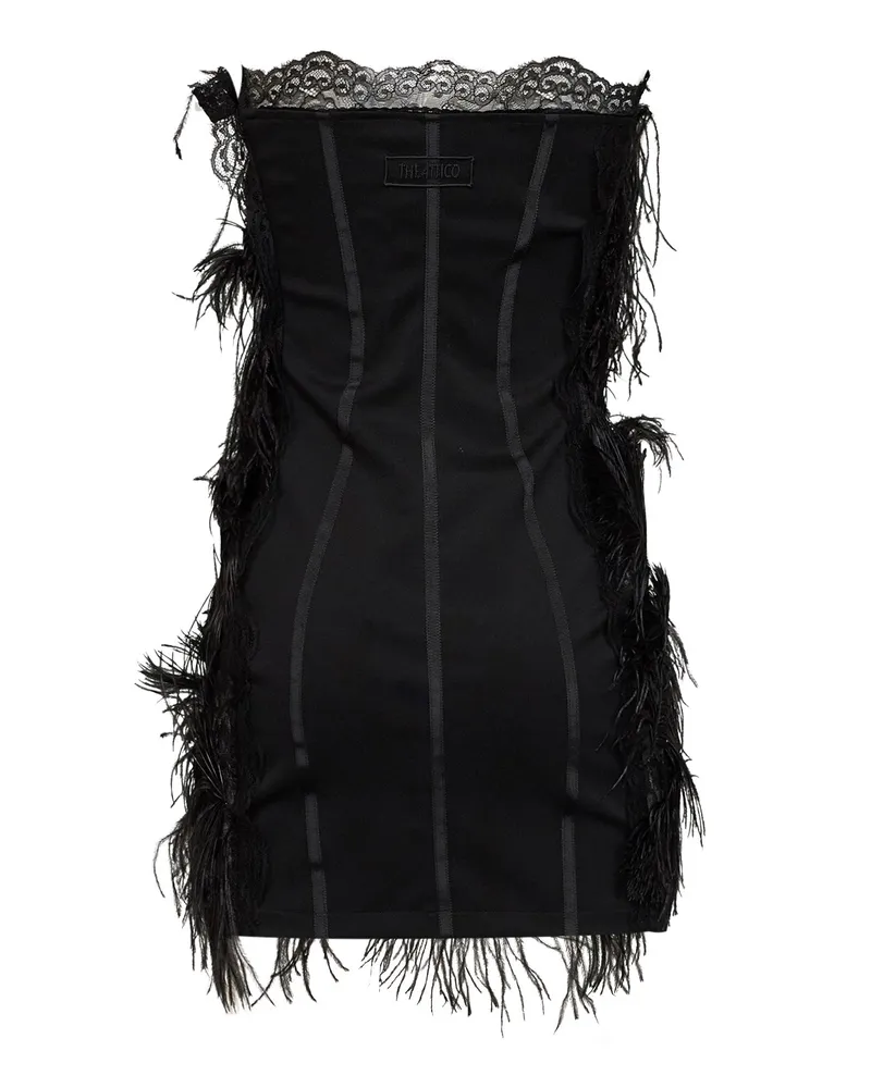 ATTICO Women's Strapless Mini Dress Black Lace & Feather Black