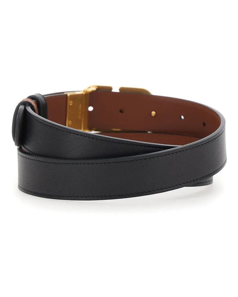 Valentino Garavani Women's Belt With Vlogo Buckle, Black Leather Calf Black