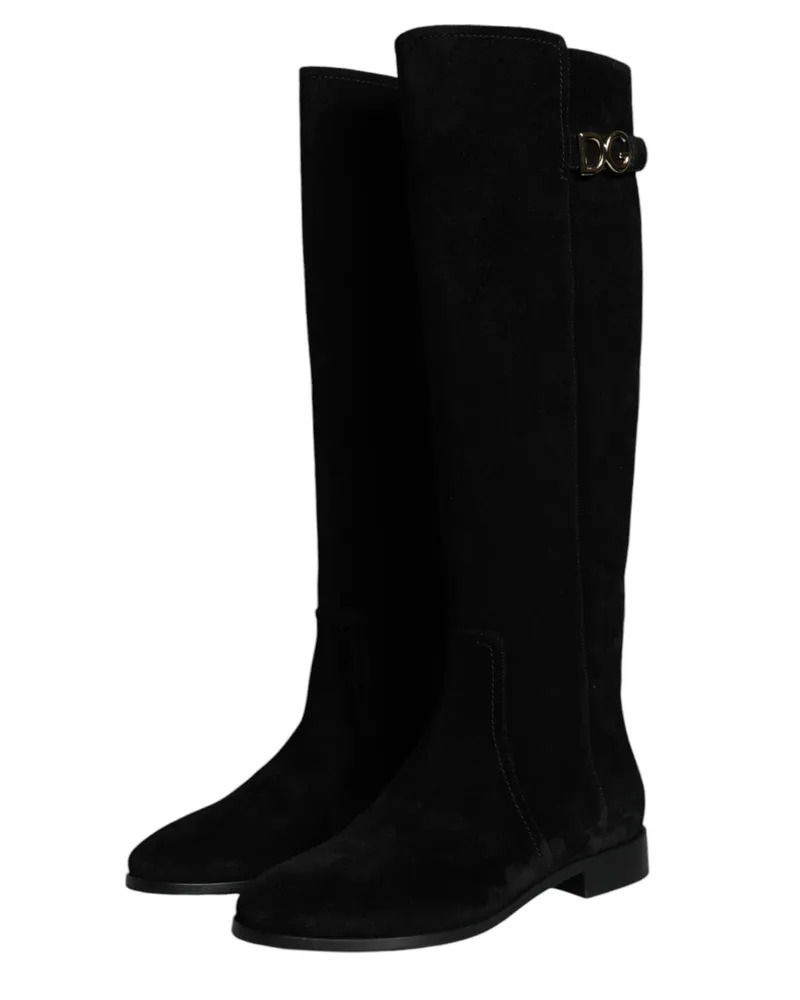 Dolce & Gabbana Women's Black Suede Leather Knee High Boots Shoes Lamb Black