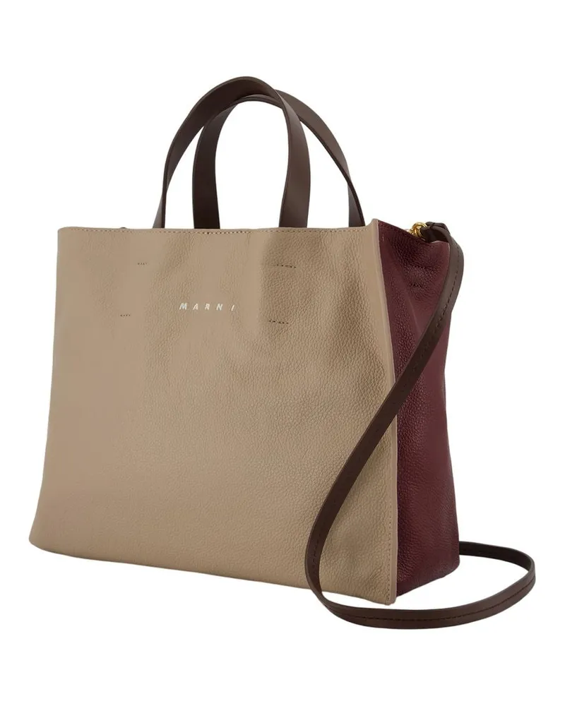 Marni Women's Museo Soft Ew Shopper Bag -  Leather Beige Calfskin Totes-Shopping-Bags Beige
