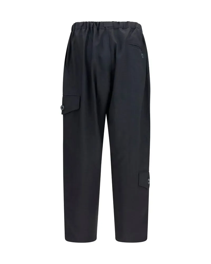 Y-3 Tapered Twill Cargo Pants — Black Black