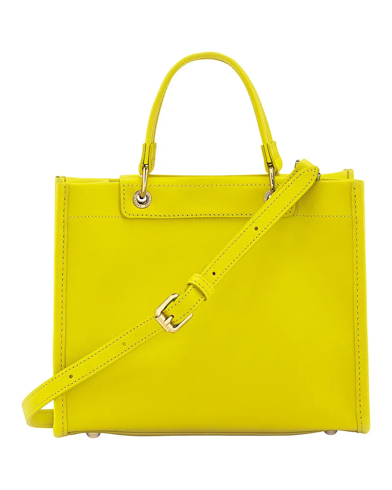 Longchamp Women's Green Handbag With Embossed Logo Leather Handbags Hand Bags Yellow