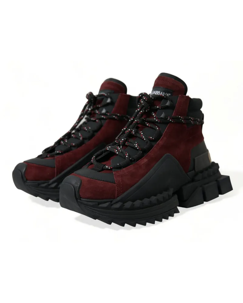Dolce & Gabbana Burgundy Super King High Top Men Sneakers Shoes Leather Red