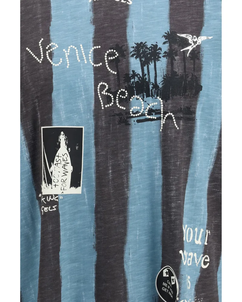 Palm Angels Men's T-Shirt Soccer Cali Black-Blue Cotton T-Shirts Black/blue And Polos Blue