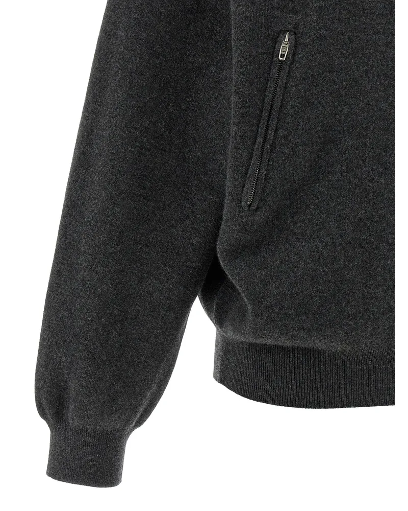 Balenciaga High-Neck Wool with Back Zip Sweatshirt — Gray Gray