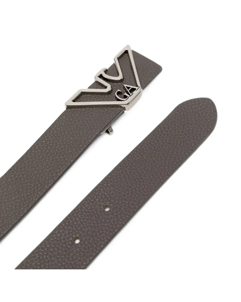 Emporio Armani Logo Pebbled Leather Belt — Grey Grey