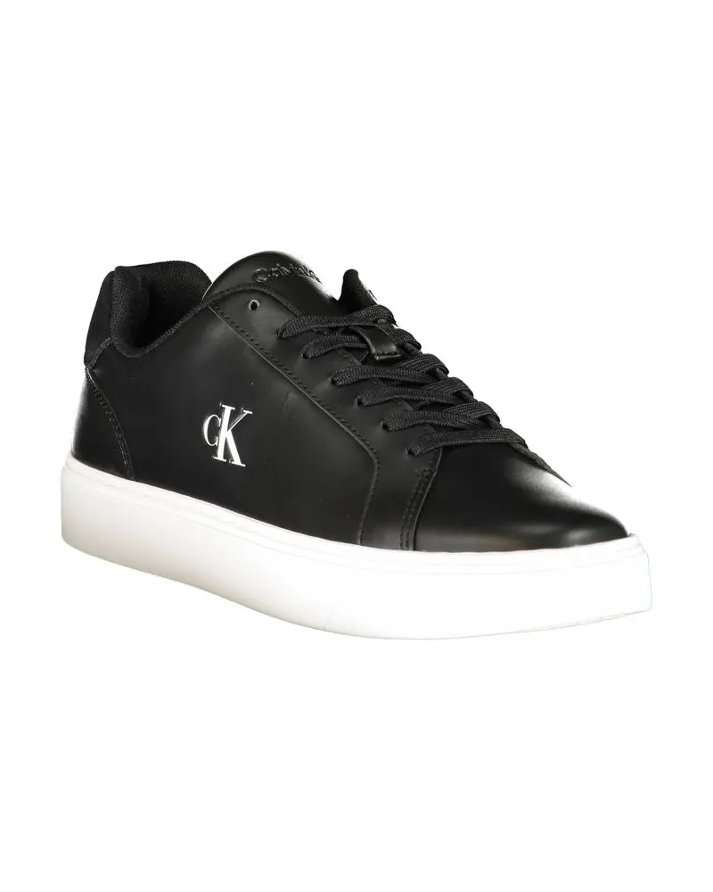 Calvin Klein Logo-Print Leather Sneaker — Black Black