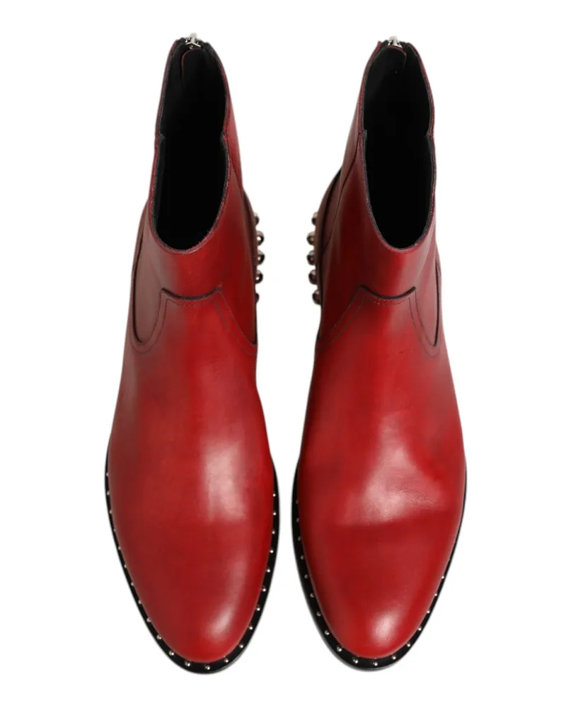 Dolce & Gabbana Men's Red Studded Chelsea Short Ankle Boots Shoes 100lf Red